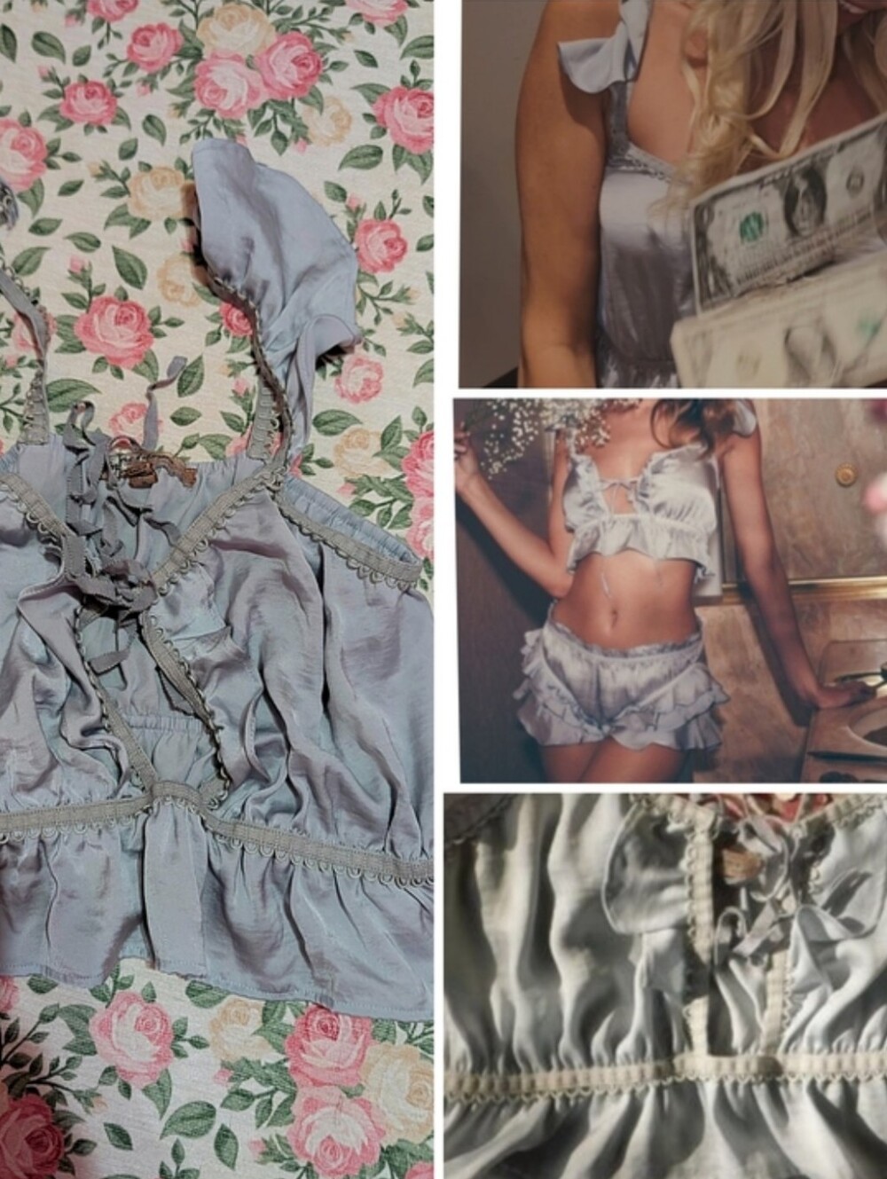 Rare For Love And Lemons Blue Ruffle Soliana Crop Top